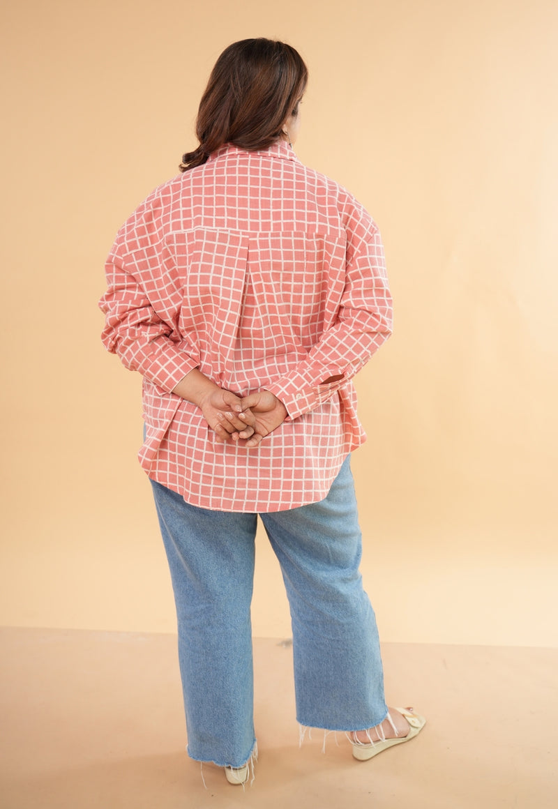 Ruhi Red Hand Block Print Slub Coton Anti-Fit Shirt