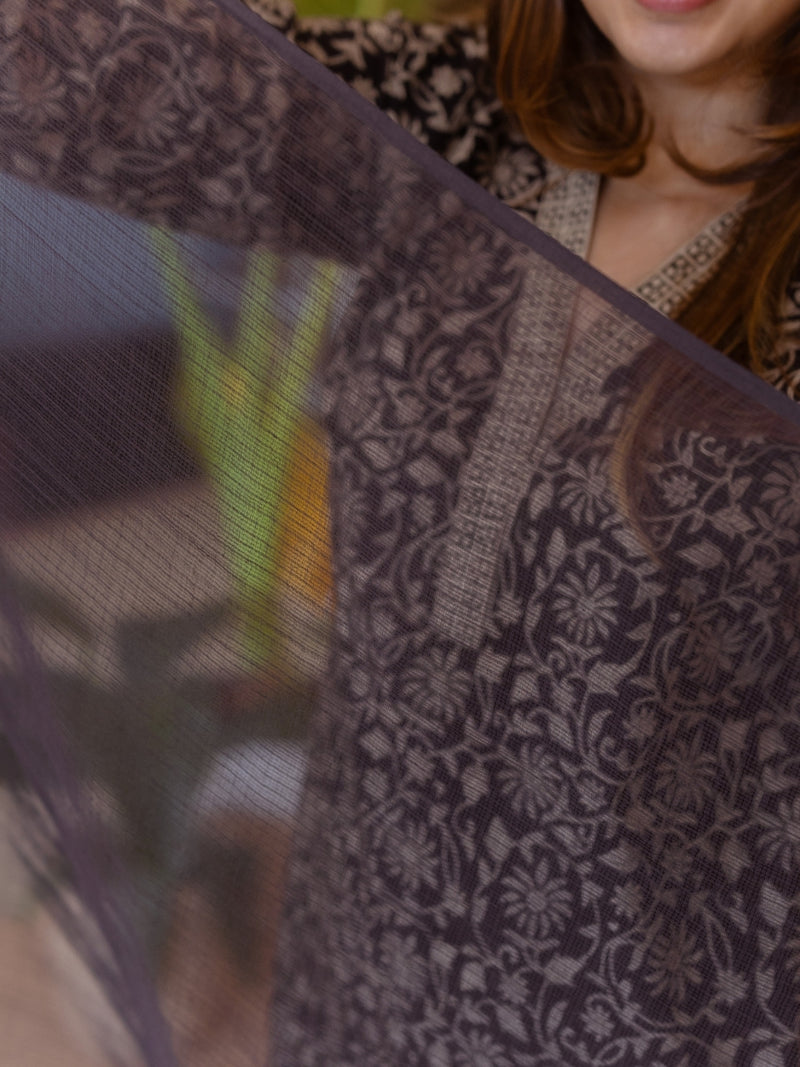 Coffee Black Solid Kota Doria Cotton Dupatta