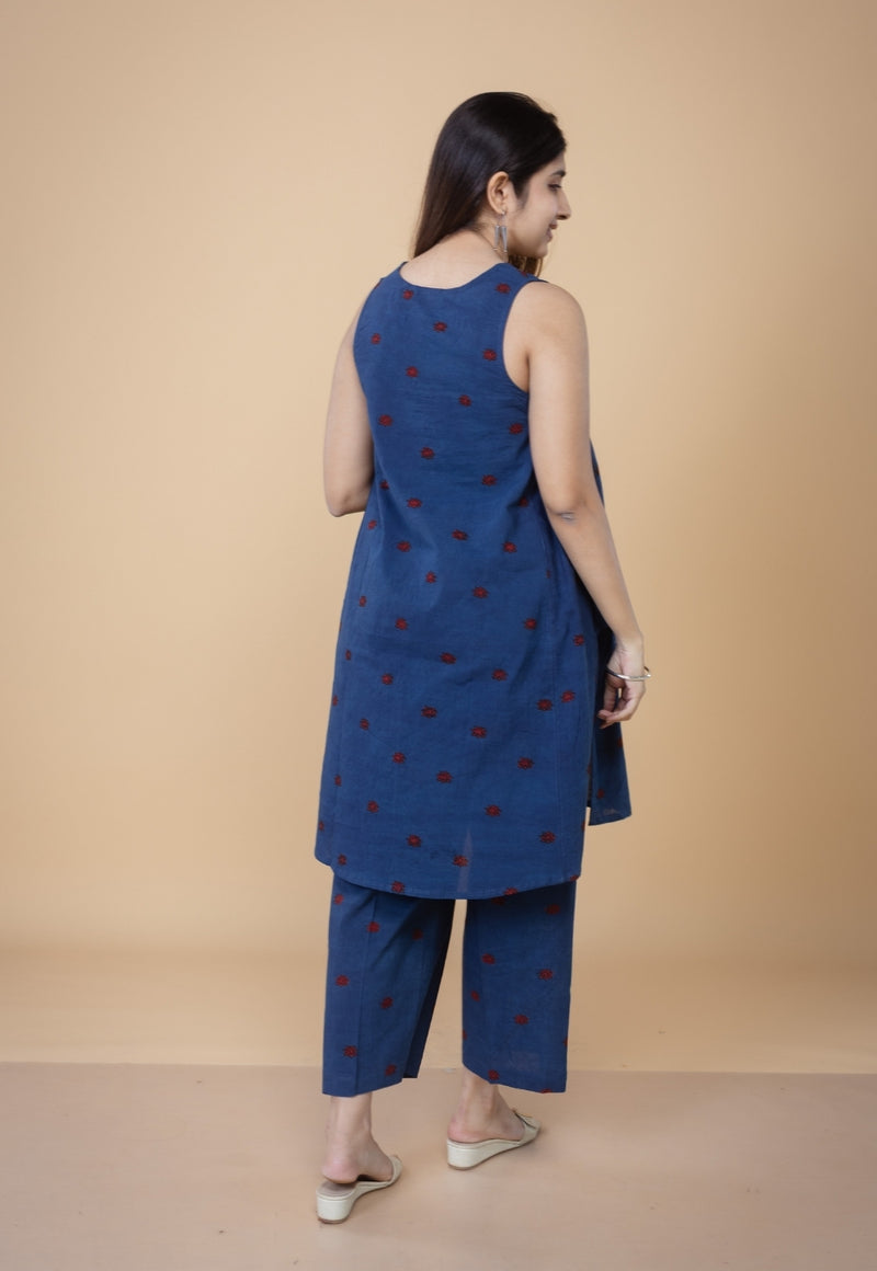 Arvika Blue Ajrakh Cotton A Line Co-ord Set