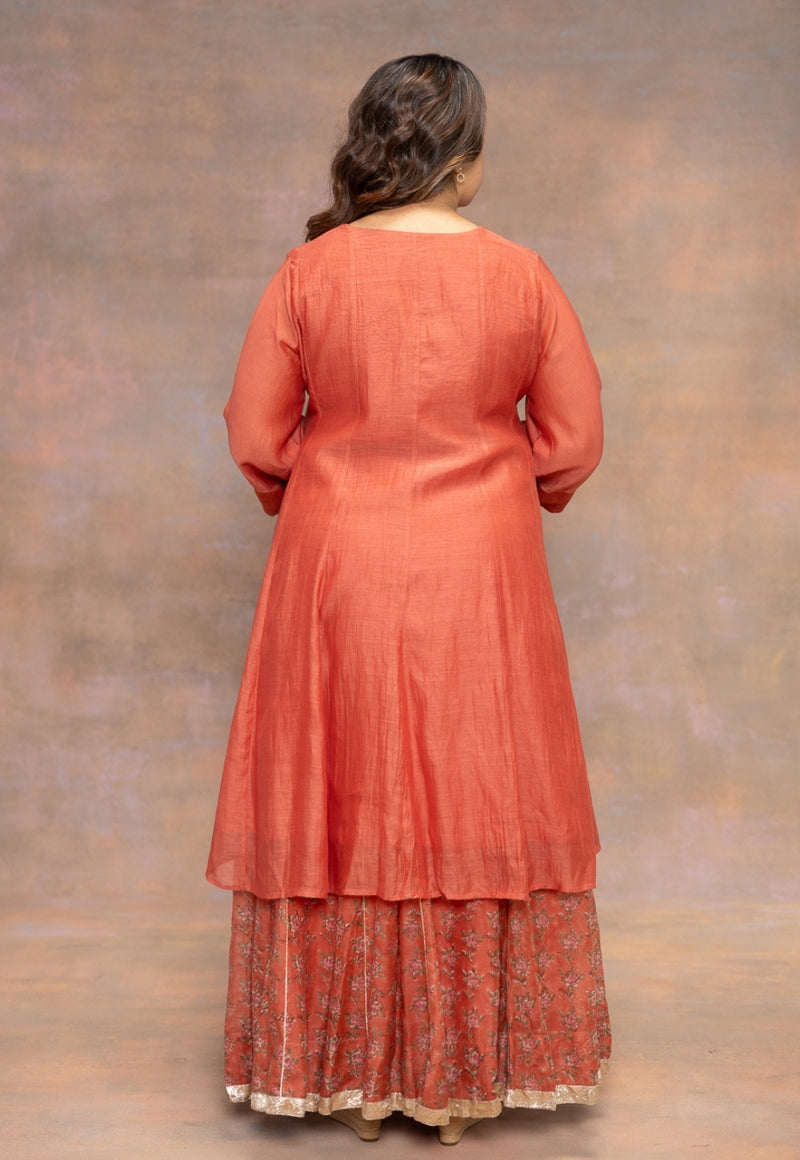 Rosa Orange Solid Chanderi Silk Kali Kurta