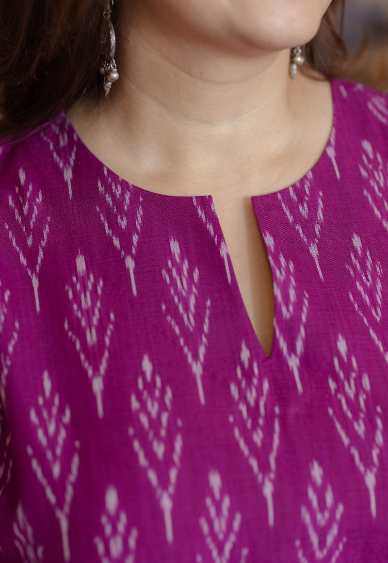Geet Purple Handloom Ikkat Cotton A Line Kurta