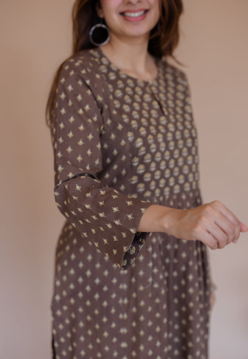 Shikha Brown Ajrakh Cotton Kali Kurta
