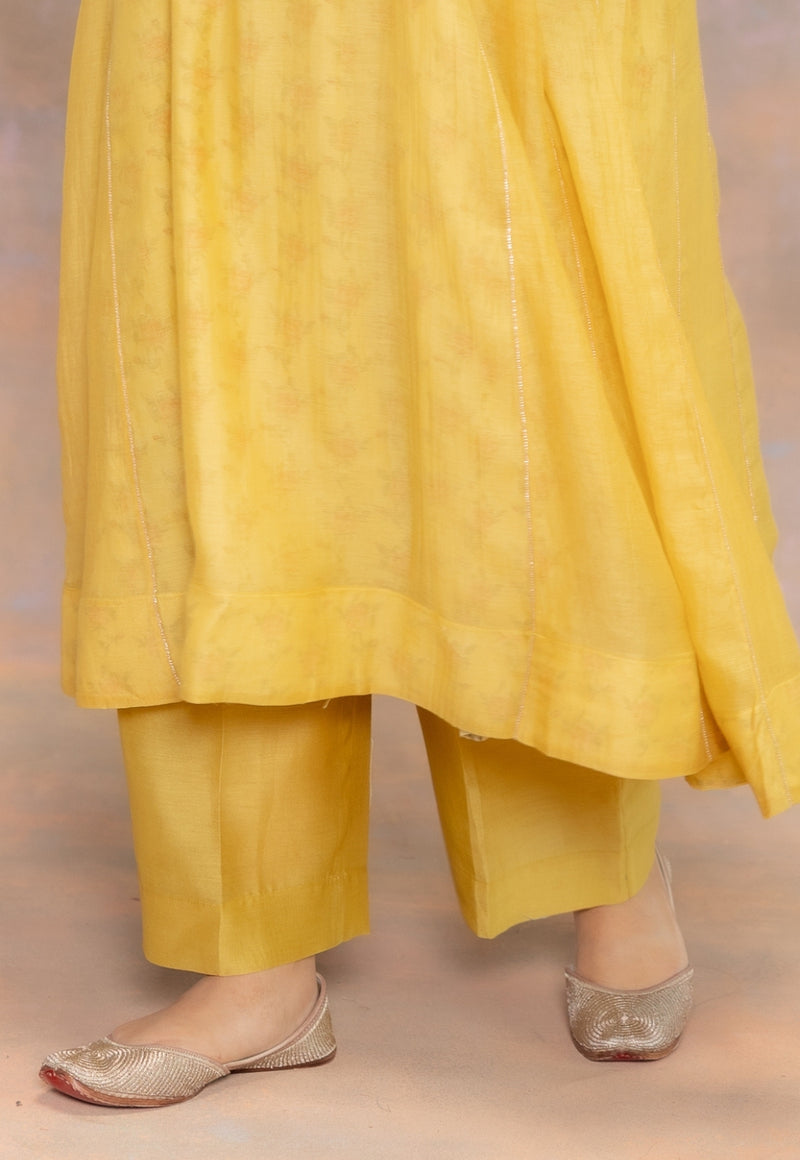 Yashi Yellow Solid Chanderi Silk Straight Pant