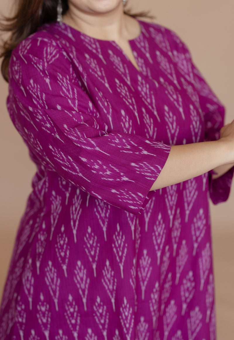 Geet Purple Handloom Ikkat Cotton A Line Kurta