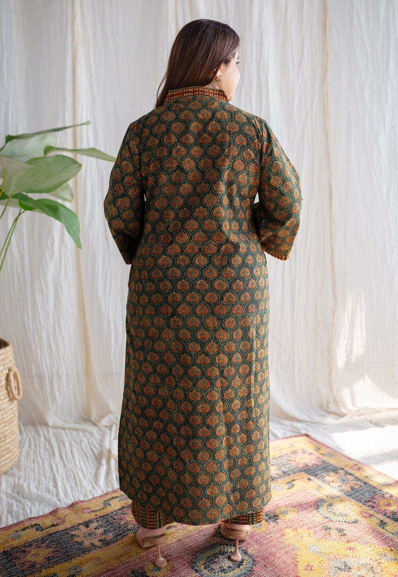 Shanza Green Straight Ajrakh Cotton Kurta