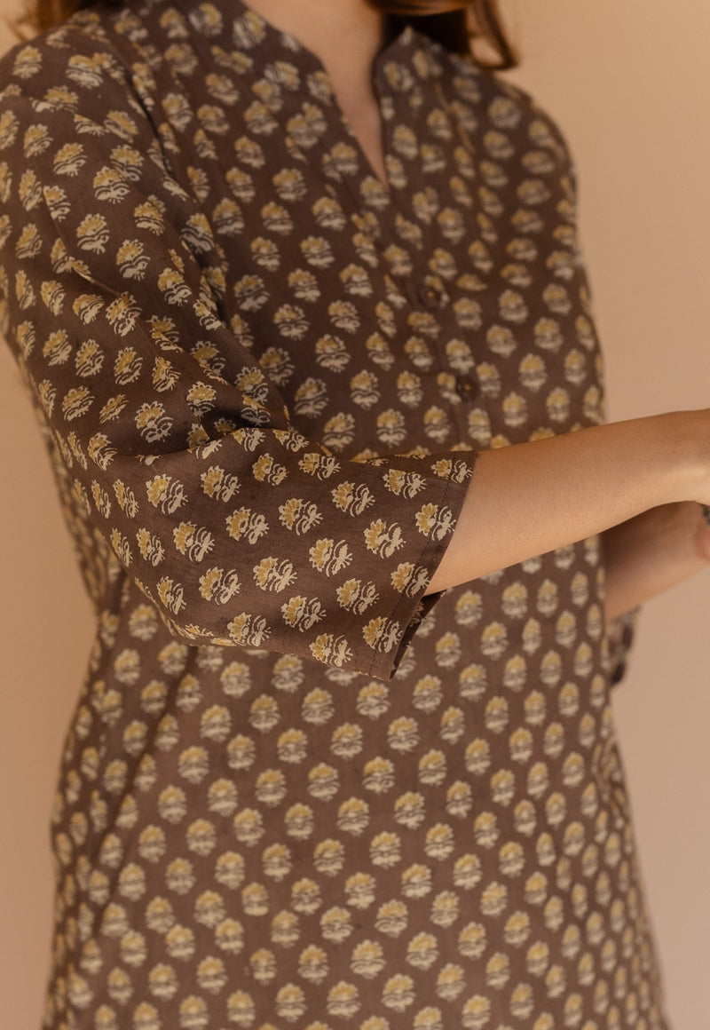 Zareen Brown Ajrakh Cotton Straight Kurta