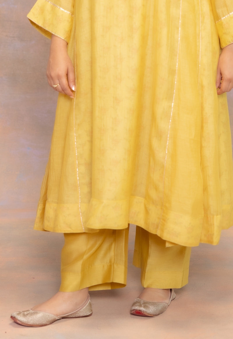 Yashi Yellow Solid Chanderi Silk Straight Pant