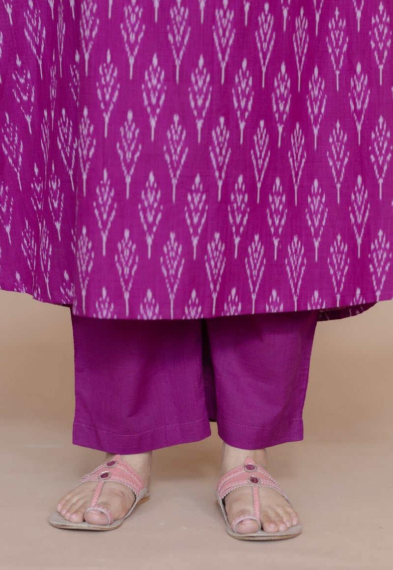 Yashi Purple Solid Cotton Flex Straight Pant