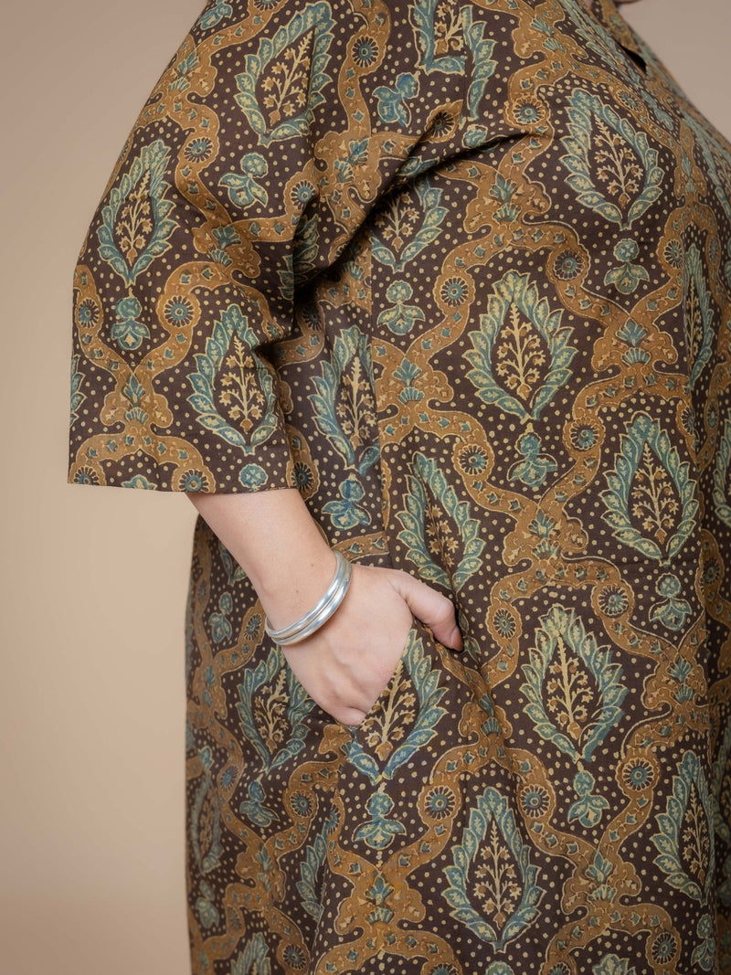 Daksha Brown Ajrakh Cotton A Line Kurta