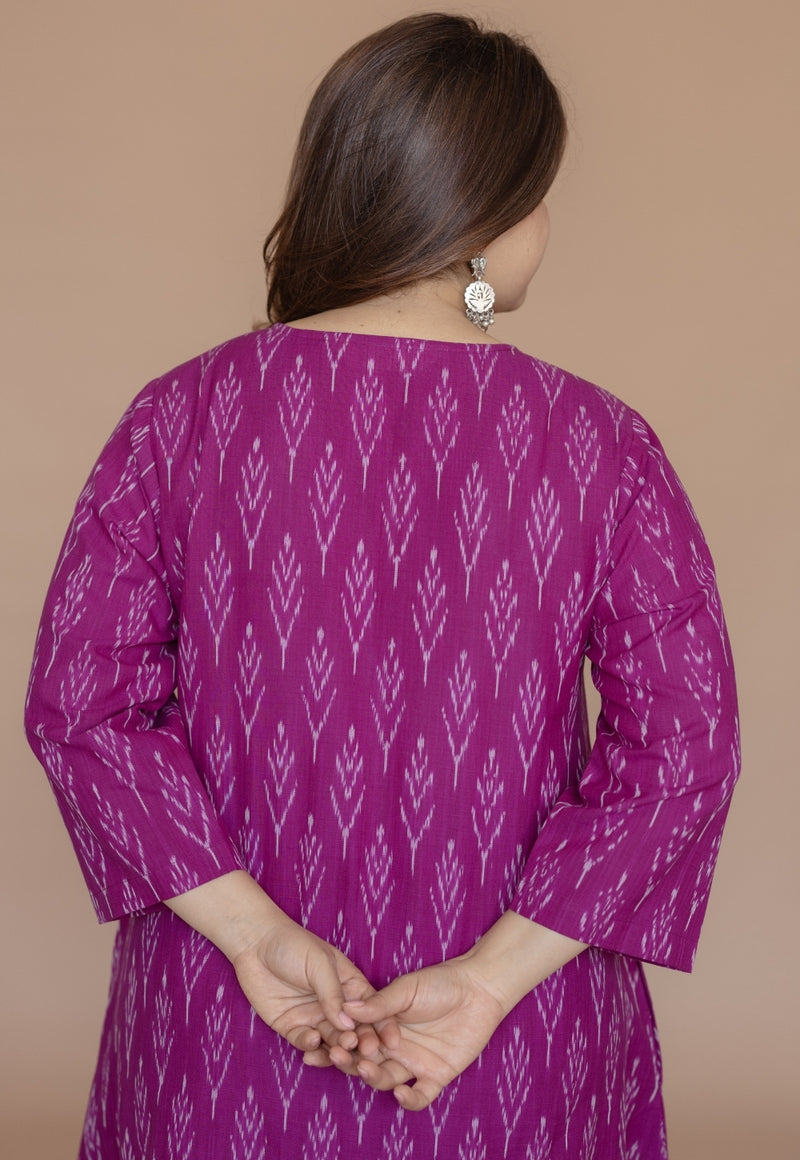 Geet Purple Handloom Ikkat Cotton A Line Kurta