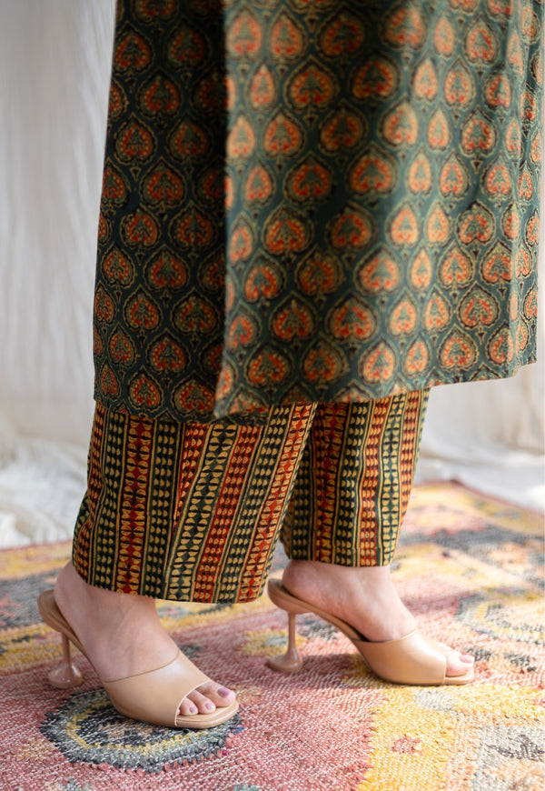 Yashi Green Ajrakh Cotton Straight Pant