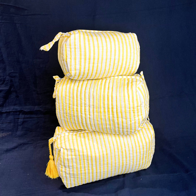 Yellow Quilted Cotton Pouch (Set of 3)