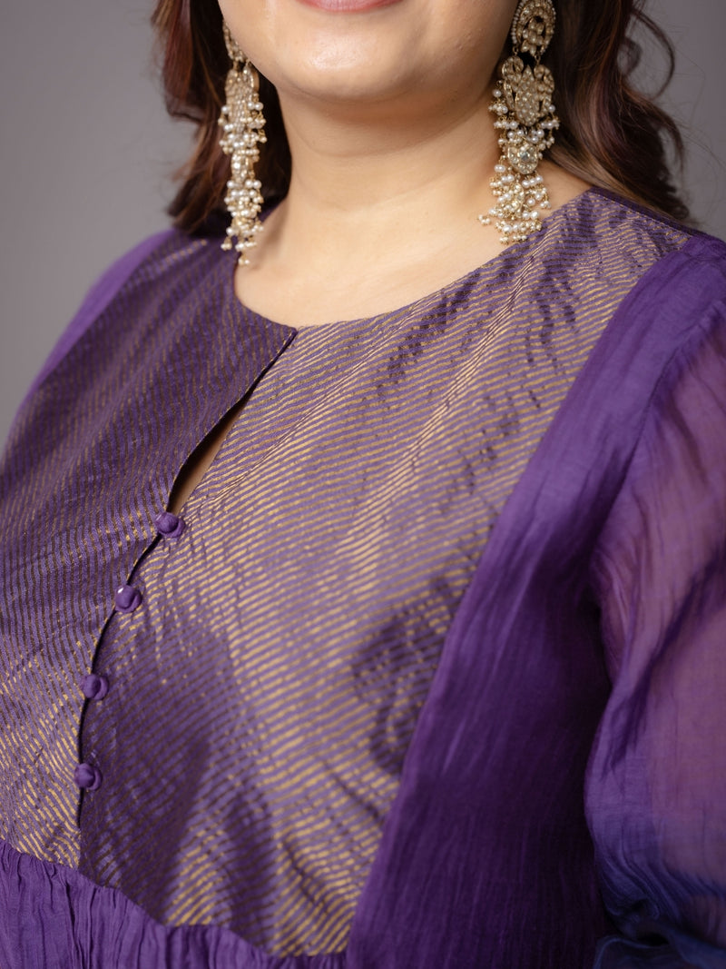 Indu Purple Ombre Chanderi Silk A Line Kurta with Hand Embroidery