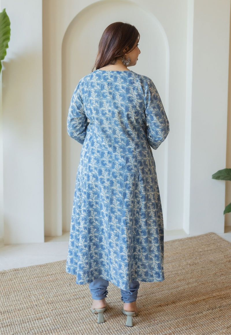 Malika Blue Ajrakh Cotton Kali Kurta