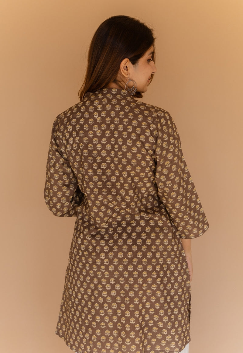 Zareen Brown Ajrakh Cotton Straight Kurta