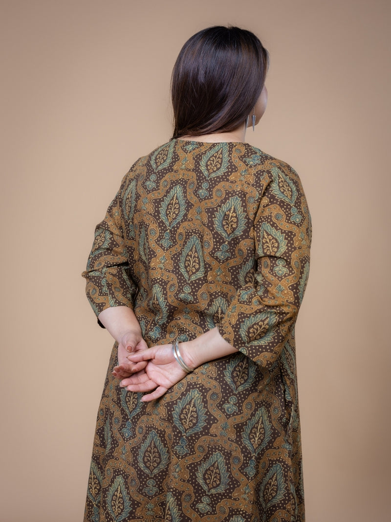 Daksha Brown Ajrakh Cotton A Line Kurta