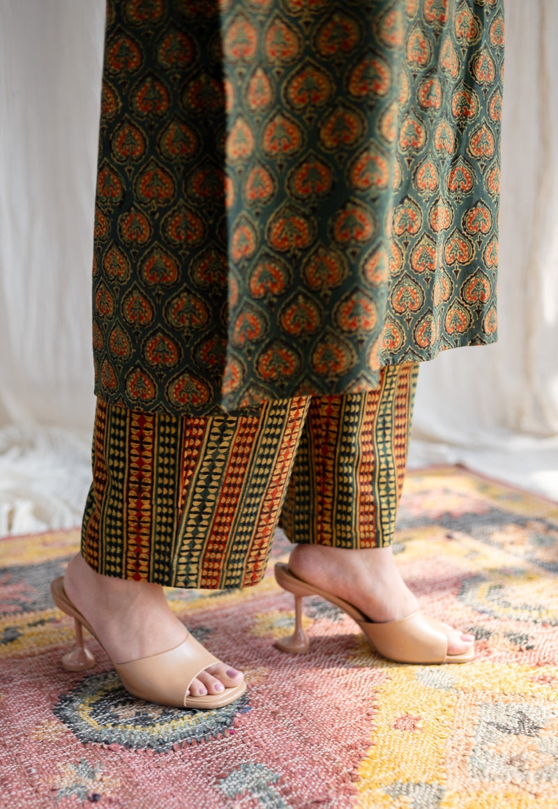 Yashi Green Straight Ajrakh Cotton Pant