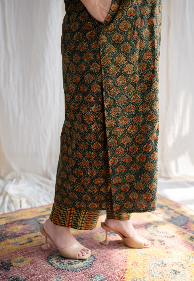 Yashi Green Straight Ajrakh Cotton Pant