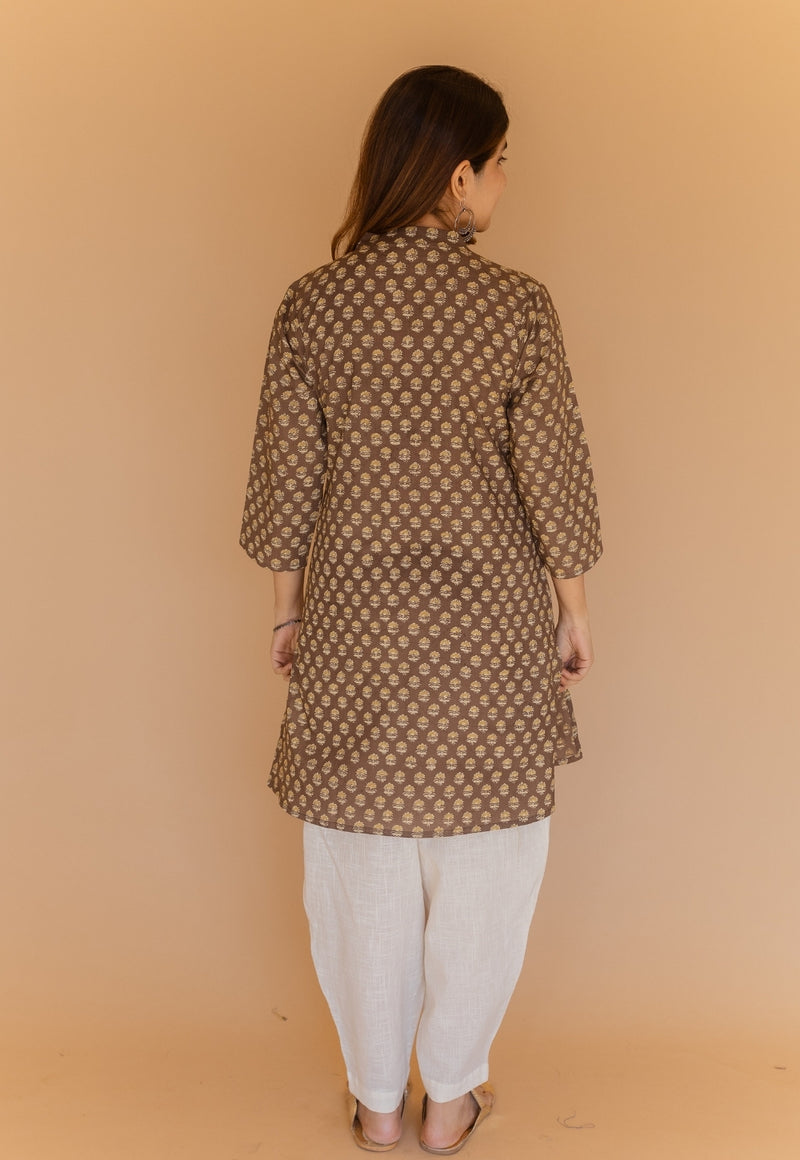 Zareen Brown Ajrakh Cotton Straight Kurta