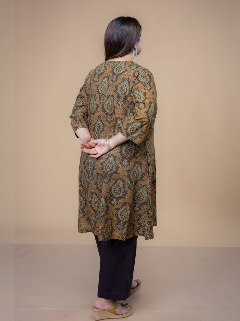 Daksha Brown Ajrakh Cotton A Line Kurta