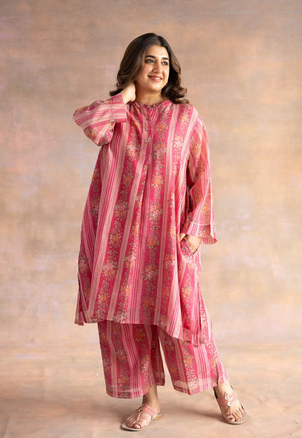 Rooz Pink Sanganeri Chanderi Silk Straight Pant