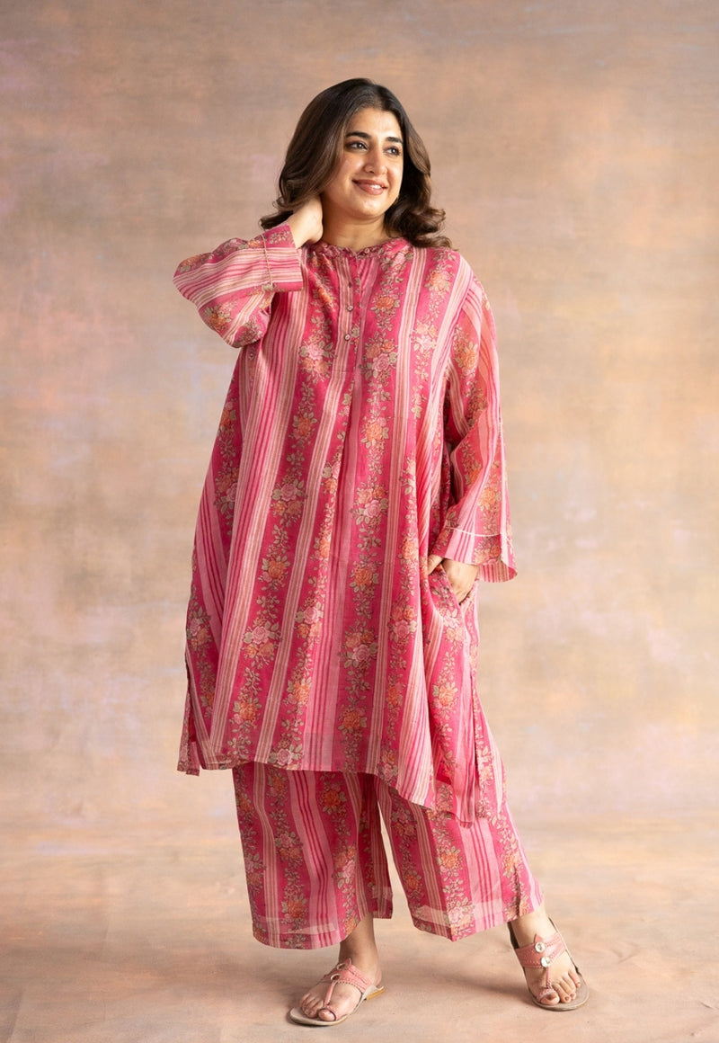 Rooz Pink Sanganeri Chanderi Silk Straight Pant