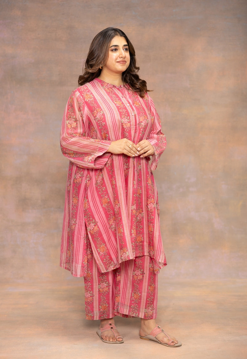 Rooz Pink Sanganeri Chanderi Silk Straight Pant