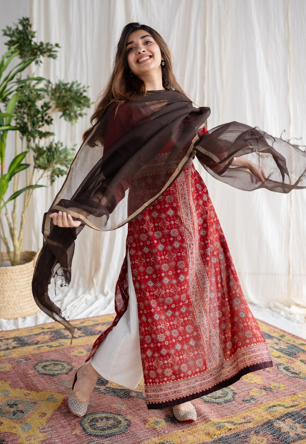 Red - Plain Cotton Kota Doria Dupatta 33