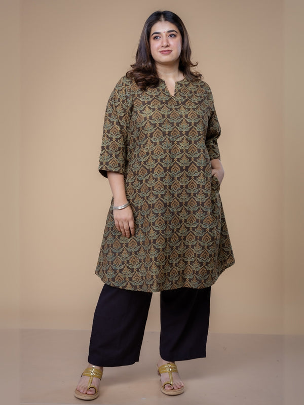 Daksha Brown Ajrakh Cotton A Line Kurta