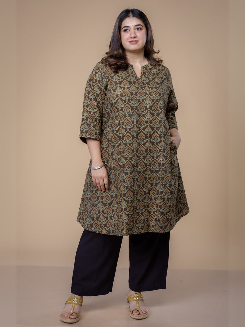 Daksha Brown Ajrakh Cotton A Line Kurta