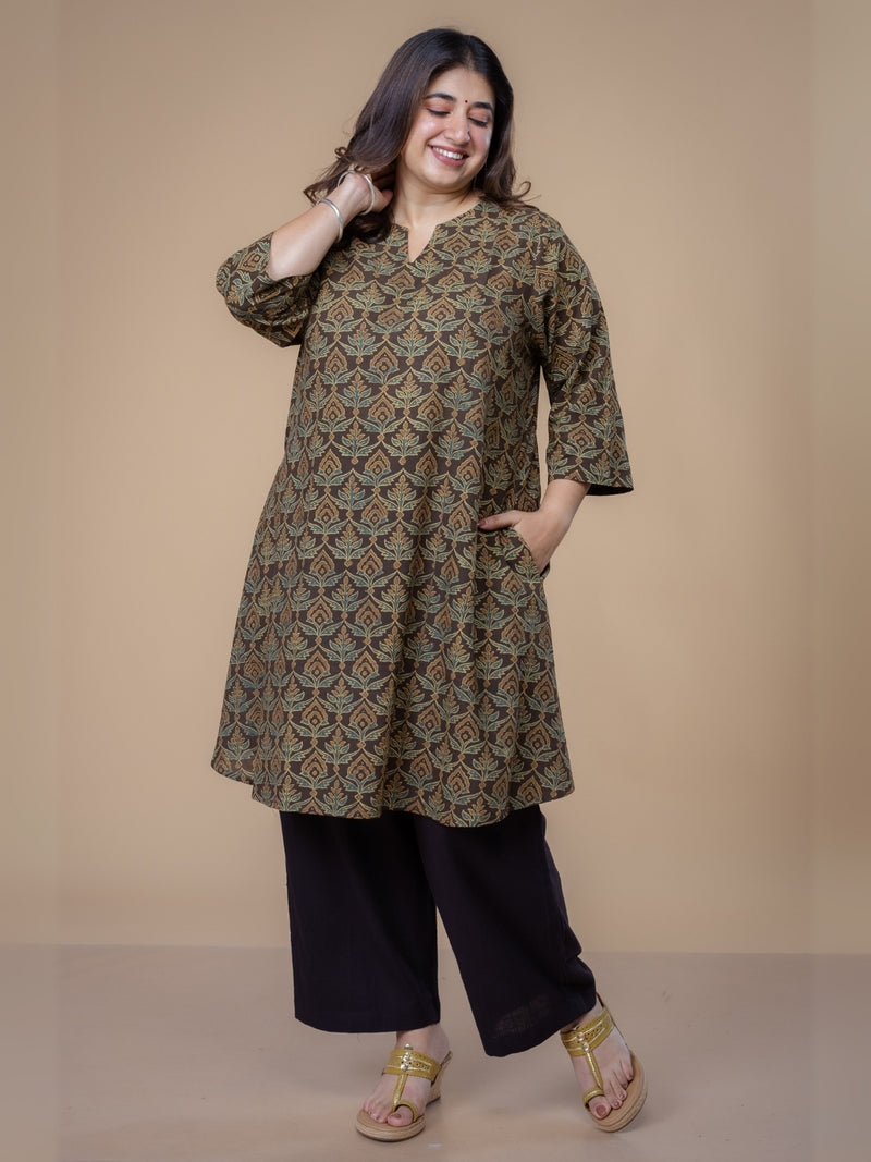 Daksha Brown Ajrakh Cotton A Line Kurta