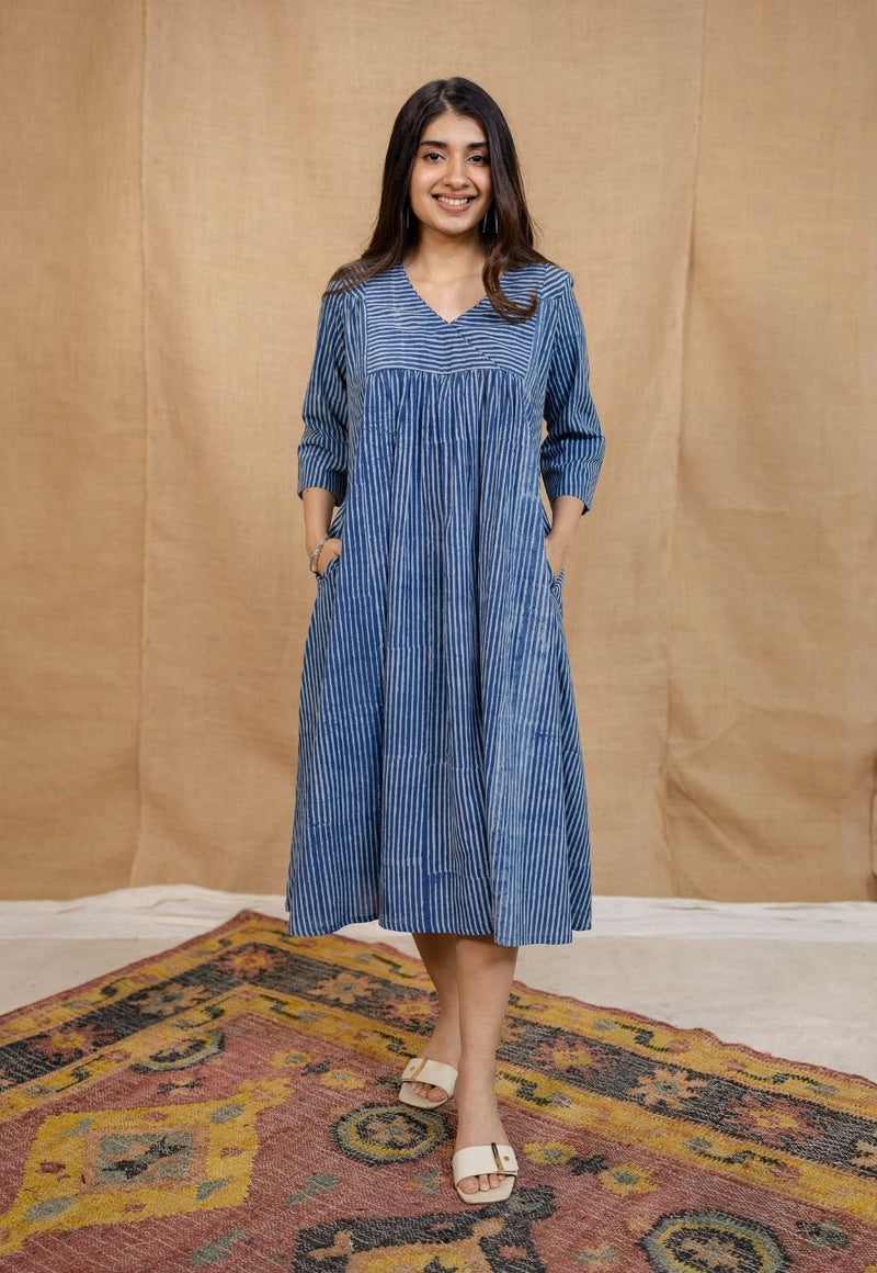 Diya Indigo Dabu Cotton A Line Dress