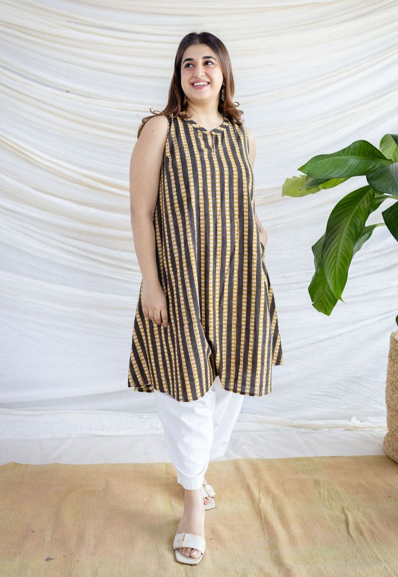 Zeeya Black Kalamkari Cotton A Line Kurta