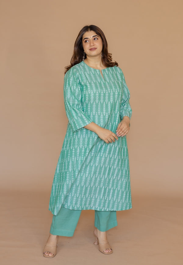 Yashi Green Solid Cotton Flex Straight Pant