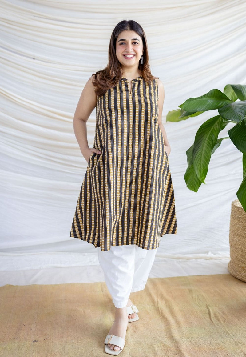 Zeeya Black Kalamkari Cotton A Line Kurta