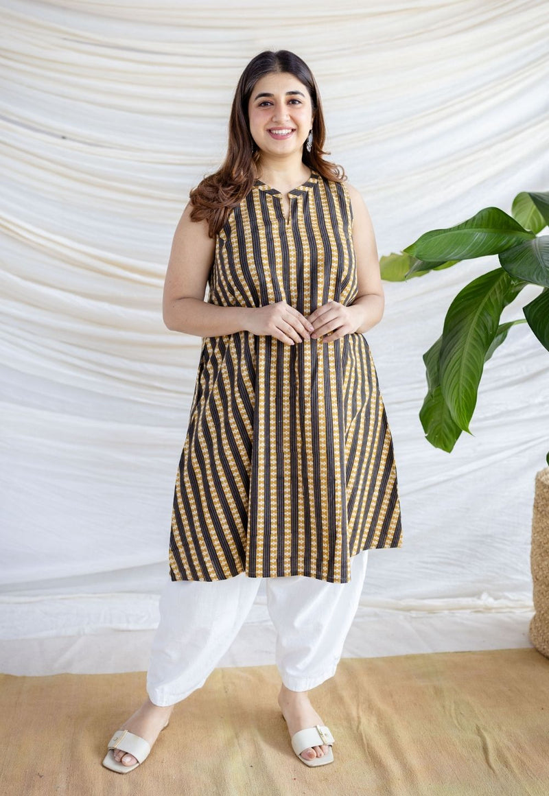 Zeeya Black Kalamkari Cotton A Line Kurta