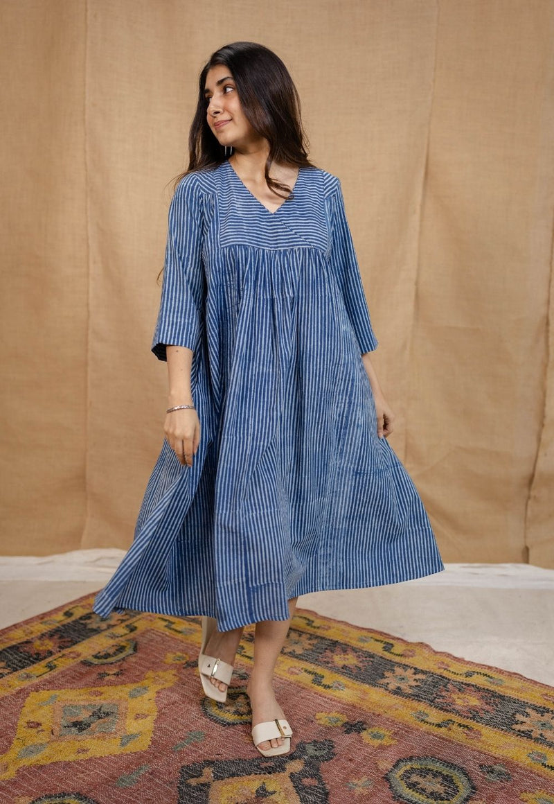 Diya Indigo Dabu Cotton A Line Dress