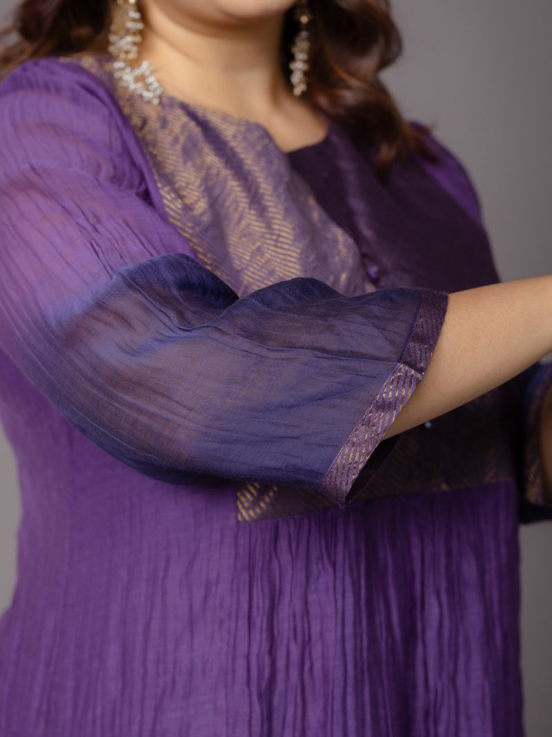 Indu Purple Ombre Chanderi Silk A Line Kurta with Hand Embroidery