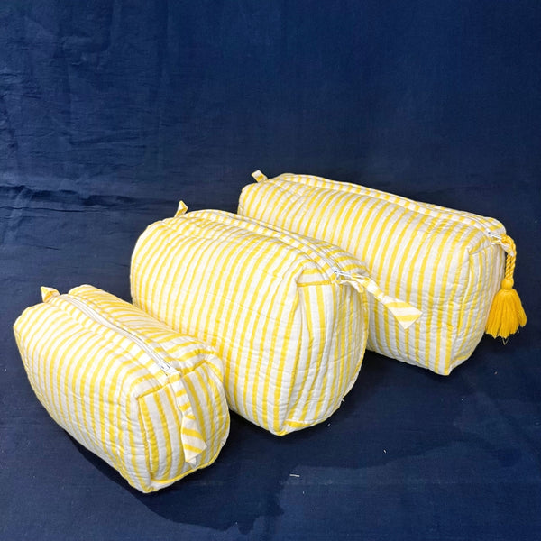 Yellow Quilted Cotton Pouch (Set of 3)