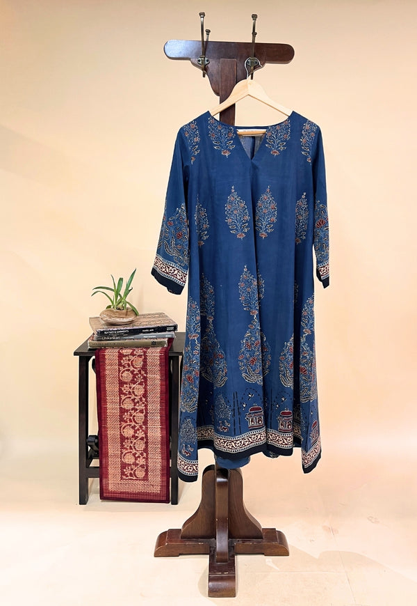 Prisha Blue Ajrakh Cotton Kali Kurta