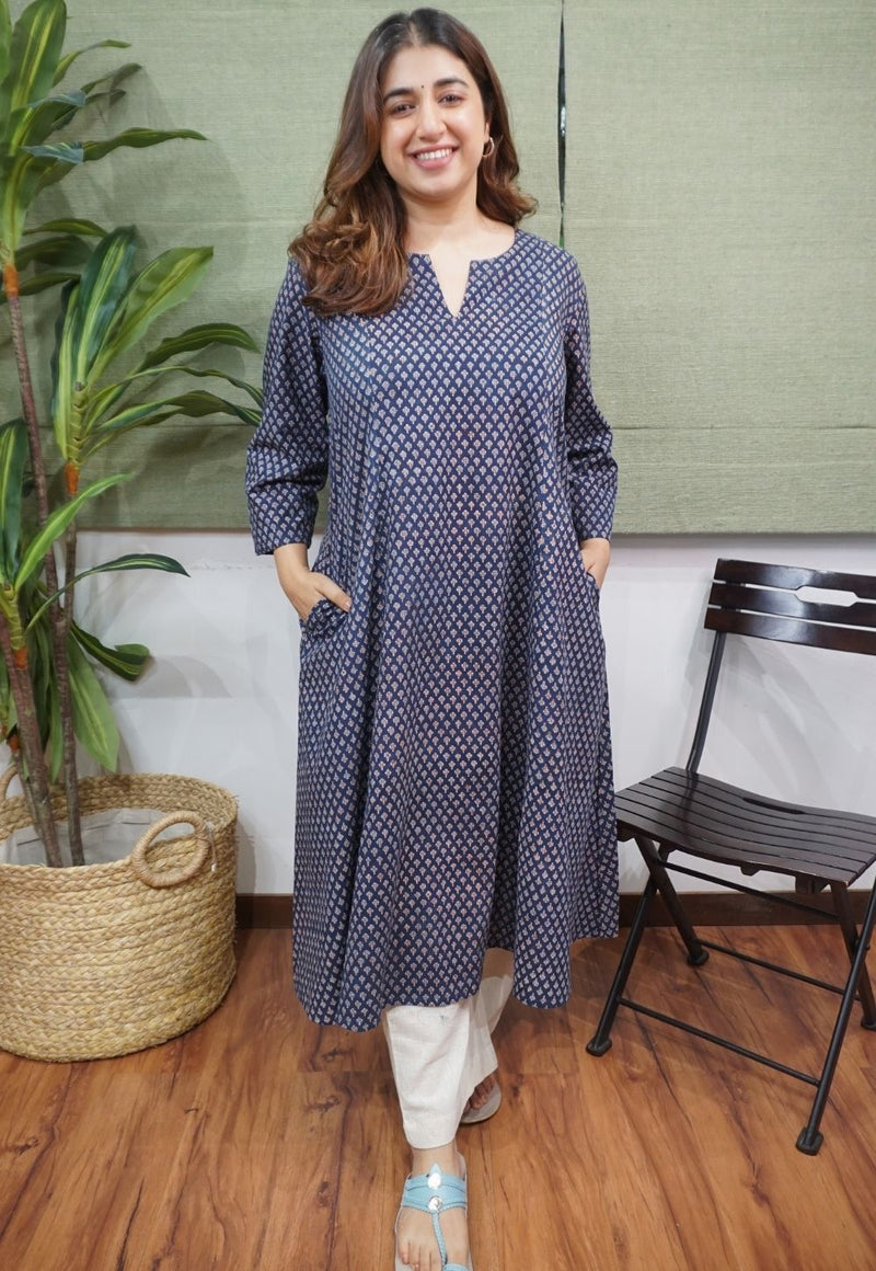 Indigo Fadat Cotton Kali Kurta