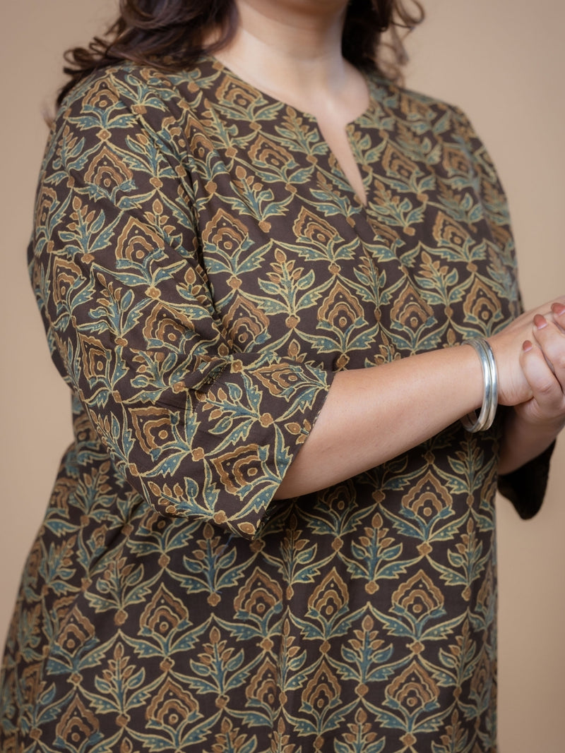 Daksha Brown Ajrakh Cotton A Line Kurta