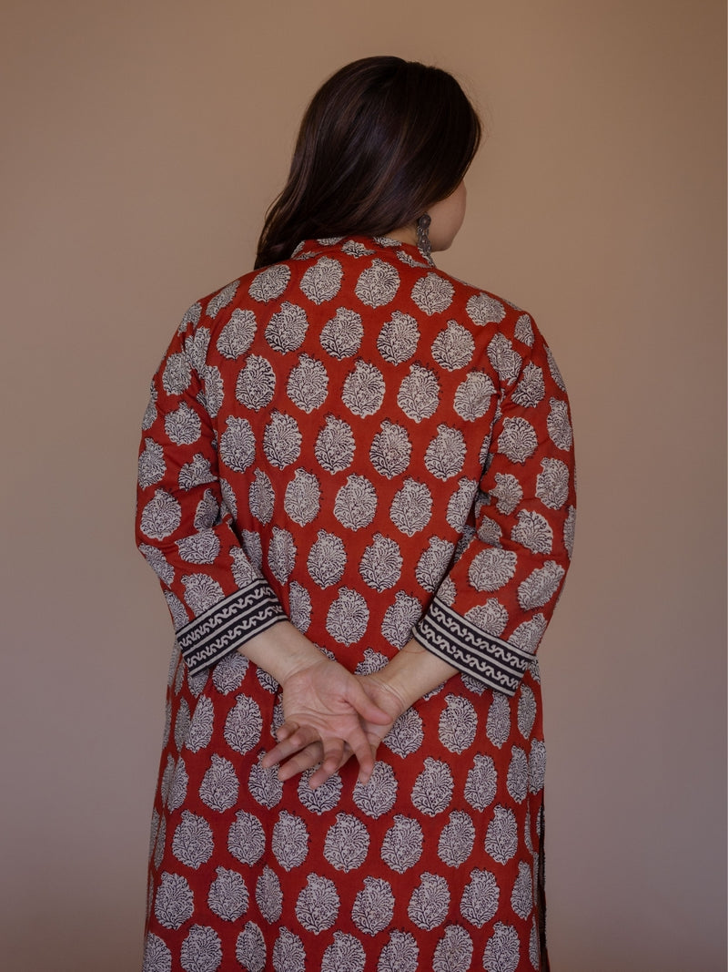 Dia Red Bagru Cotton Straight Kurta