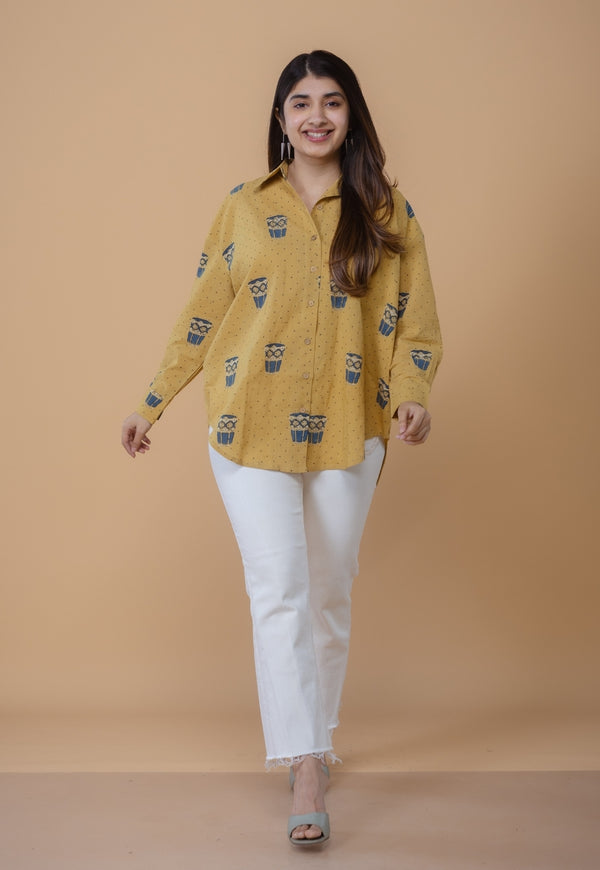 Ruhi Yellow Ajrakh Cotton Straight Short Top