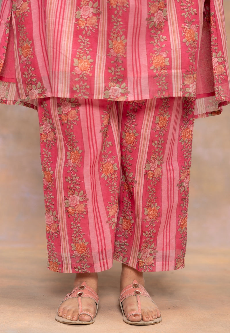 Rooz Pink Sanganeri Chanderi Silk Straight Pant