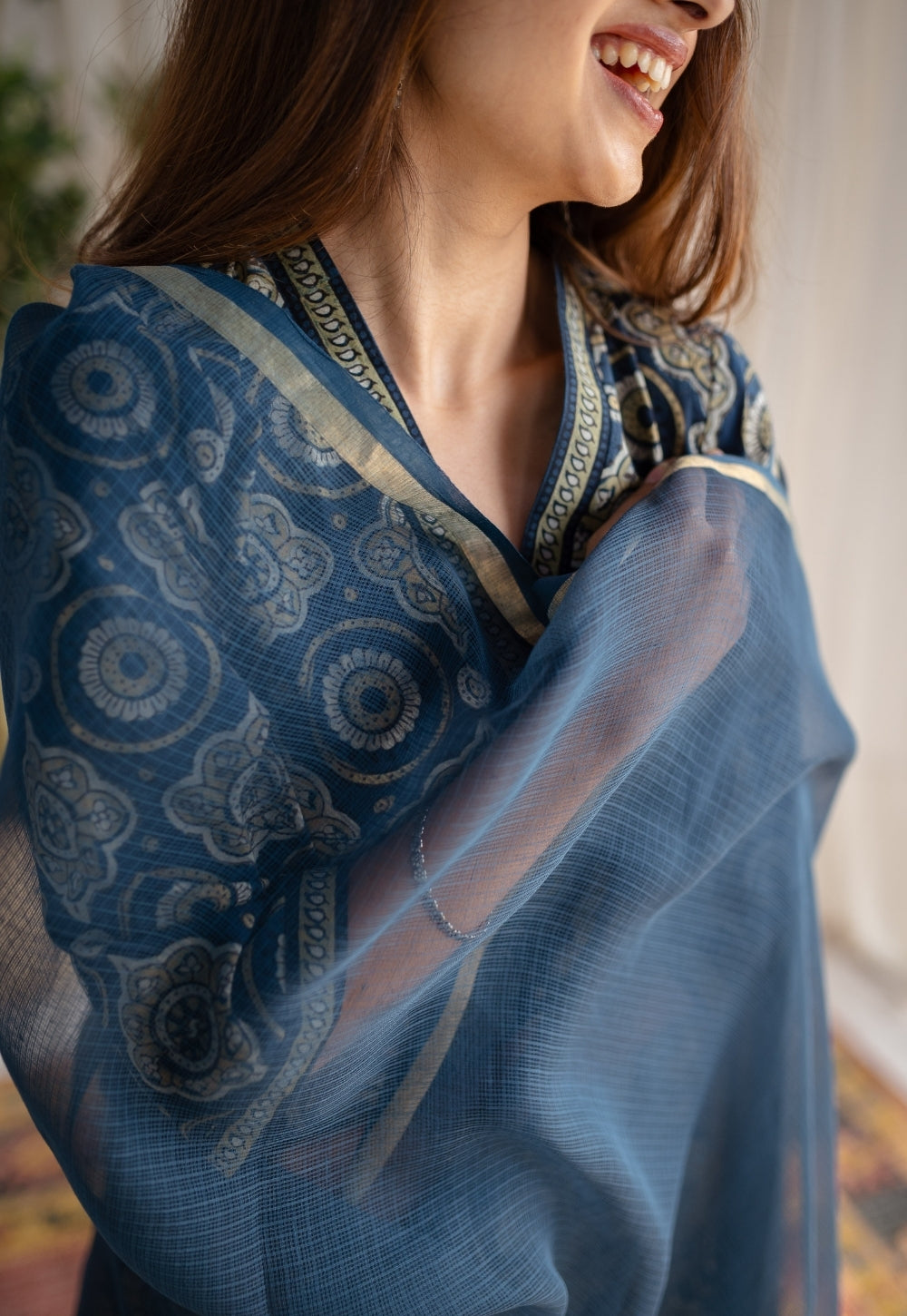 Elegant Blue Kota Doria Dupatta main image 1