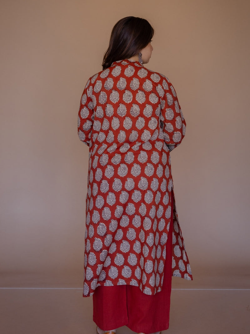 Dia Red Bagru Cotton Straight Kurta