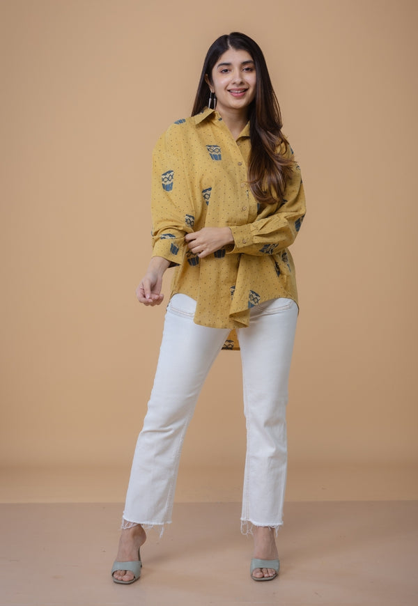 Ruhi Yellow Ajrakh Cotton Straight Short Top