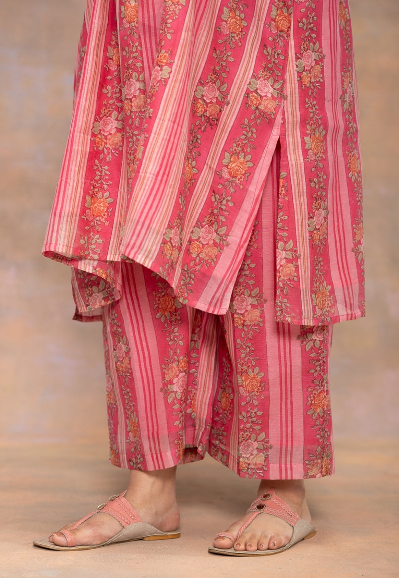Rooz Pink Sanganeri Chanderi Silk Straight Pant