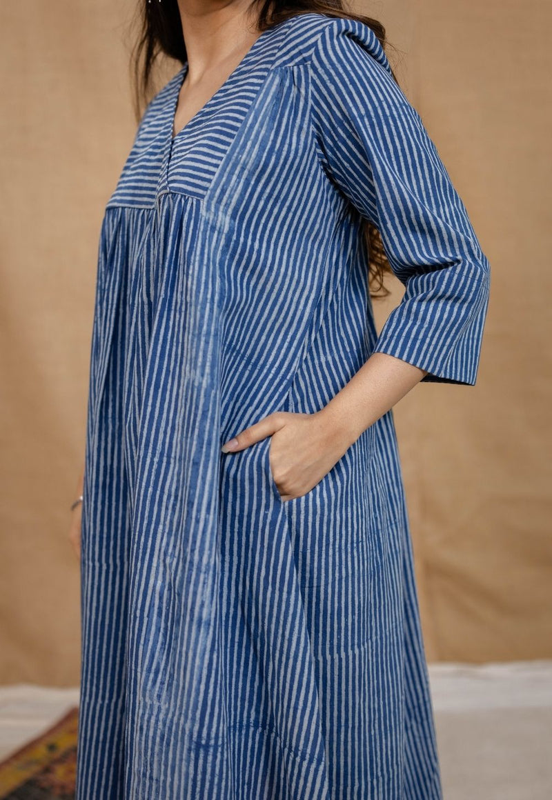 Diya Indigo Dabu Cotton A Line Dress